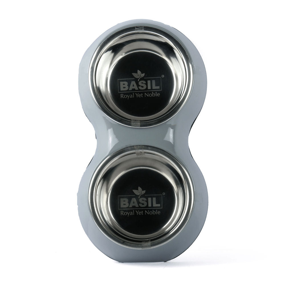 Basil Double Melamine Bowl Dinner Set for Dogs and Cats — side view