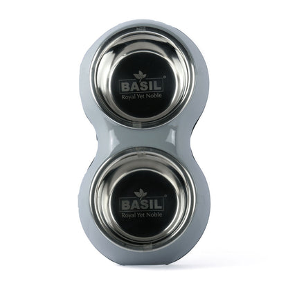Basil Double Melamine Bowl Dinner Set for Dogs and Cats — side view