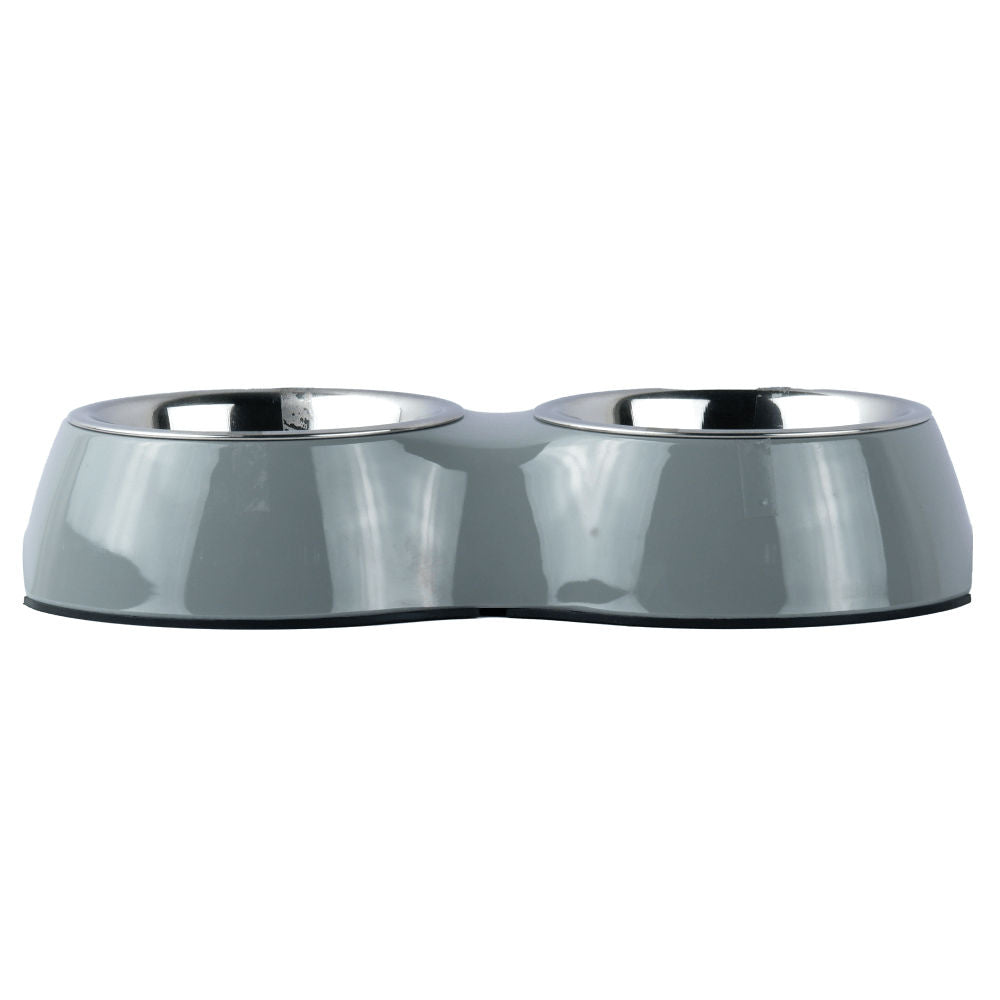 Basil Double Melamine Bowl Dinner Set for Dogs and Cats — in use
