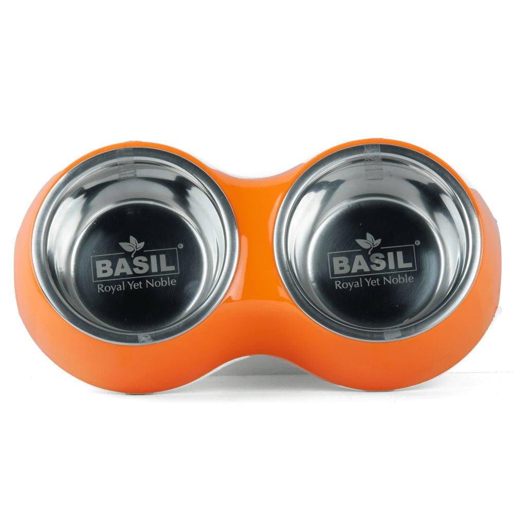 Basil Double Melamine Bowl Dinner Set for Dogs and Cats — back view