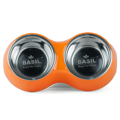 Basil Double Melamine Bowl Dinner Set for Dogs and Cats — back view