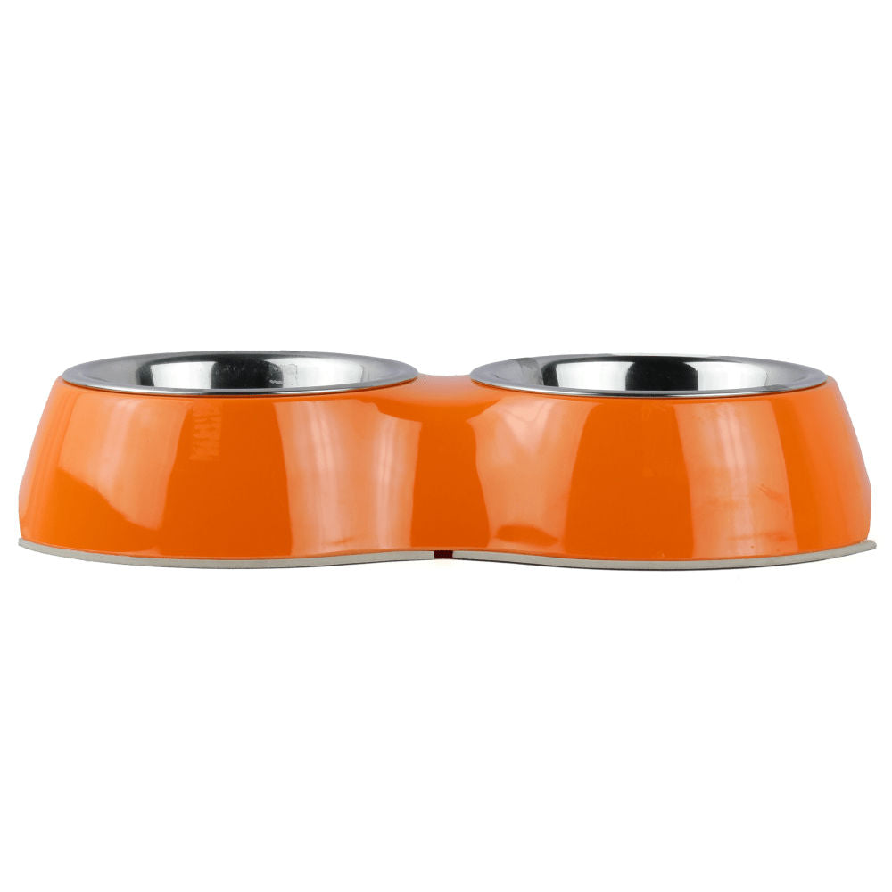 Basil Double Melamine Bowl Dinner Set for Dogs and Cats — in use