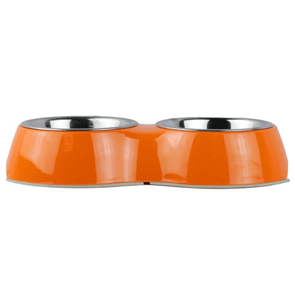 Basil Double Melamine Bowl Dinner Set for Dogs and Cats — in use