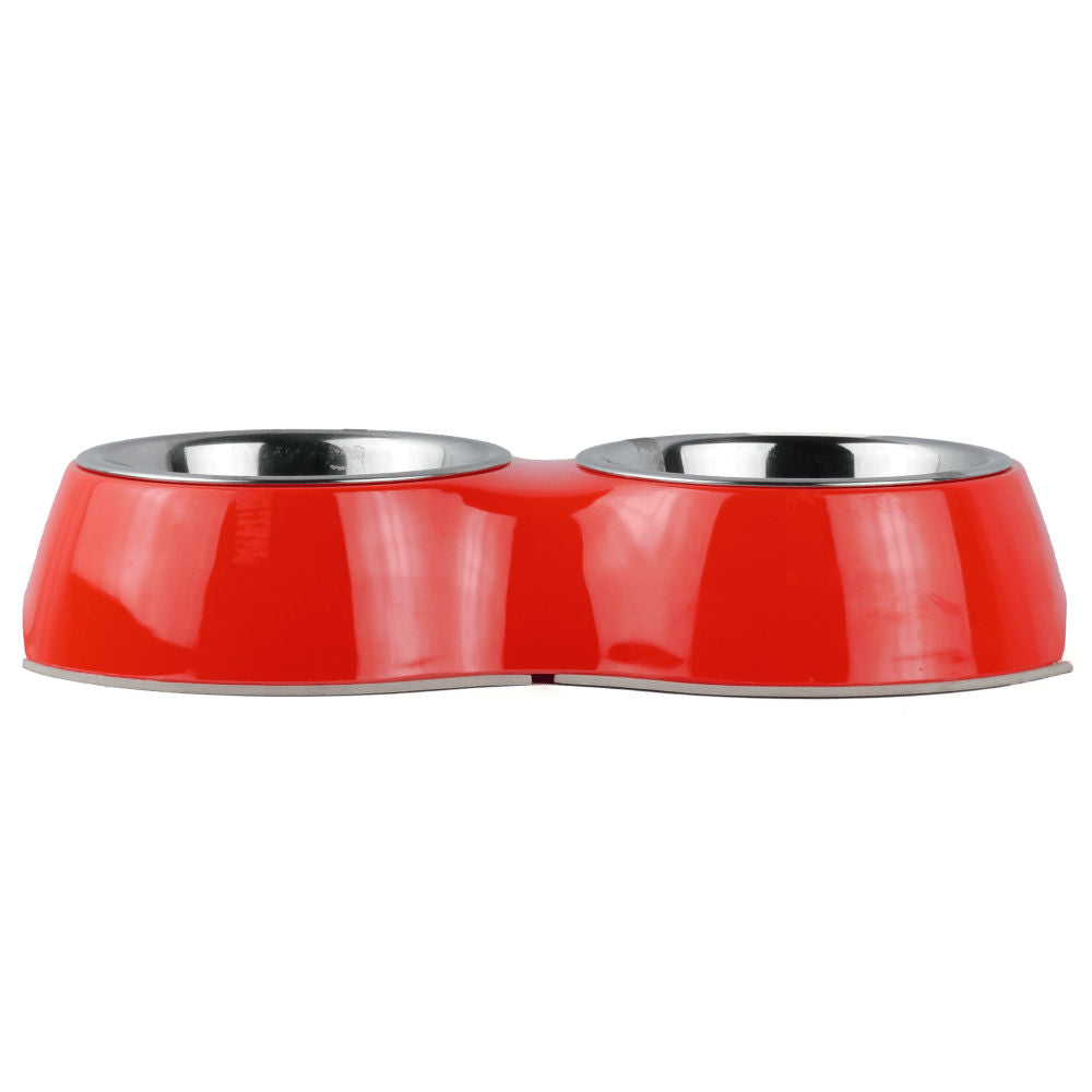 Basil Double Melamine Bowl Dinner Set for Dogs and Cats — side view