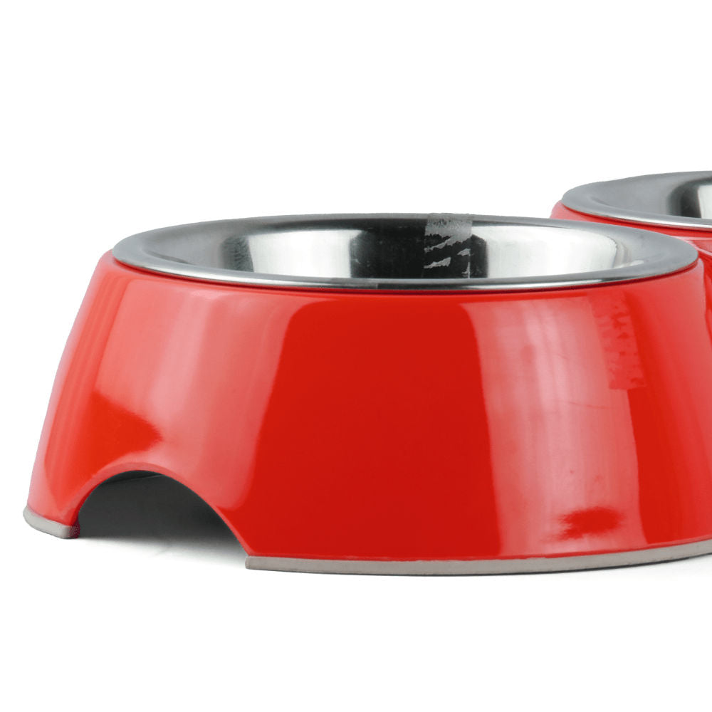 Basil Double Melamine Bowl Dinner Set for Dogs and Cats — back view