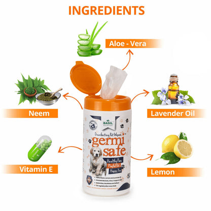 Basil Germi Safe Wet Wipes for Dogs and Cats — detail shot