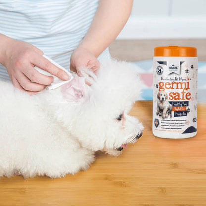 Basil Germi Safe Wet Wipes for Dogs and Cats — in use