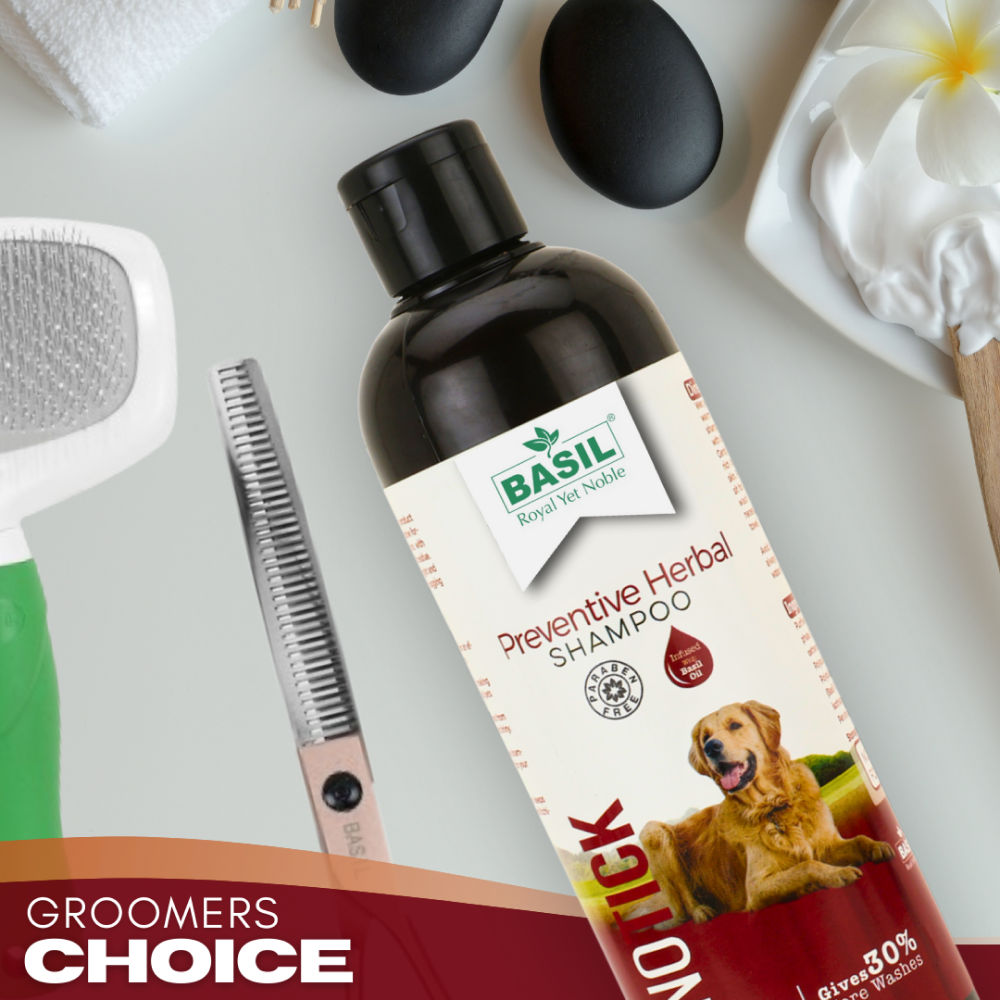 Basil Herbal No Ticks Dog Shampoo — back view
