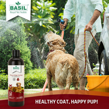 Basil Herbal No Ticks Dog Shampoo — in use