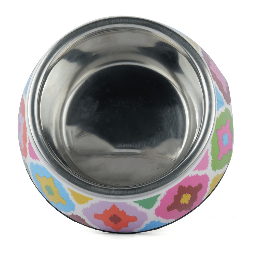Basil Ikkat Print Melamine Bowl for Dogs and Cats — back view