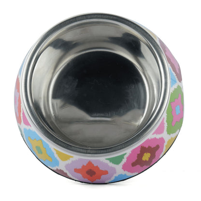 Basil Ikkat Print Melamine Bowl for Dogs and Cats — back view