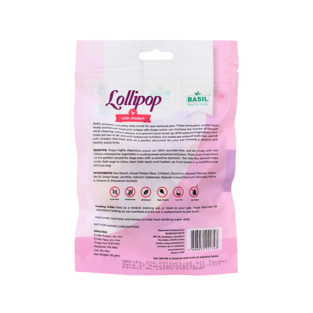Basil Lollipop with Chicken Dog Chew Treat — side view