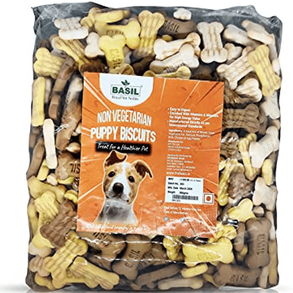Basil Non Veg Bone Shaped Puppy Biscuits — in use
