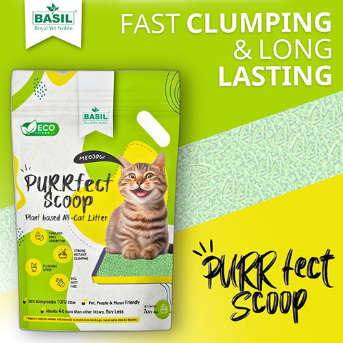 Basil Purrfect Green Tea Scented Clumping Cat Litter — side view