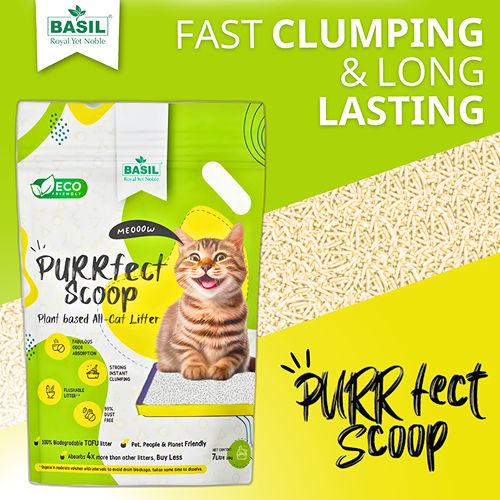 Basil Purrfect Milk Powder Scented Clumping Cat Litter — side view