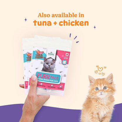 Basil Purrfect Tuna and Cranberry Dental Stick Cat Treat — in use