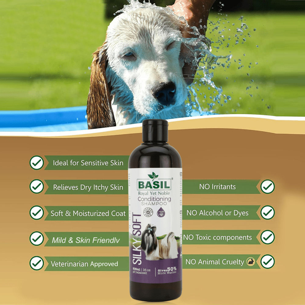 Basil Silky Soft Conditioning Dog Shampoo — side view