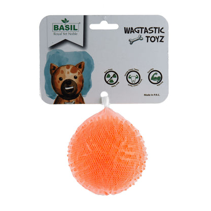 Basil Squeaky Rubber Ball Toy for Dogs (Orange) | For Medium Chewers — side view