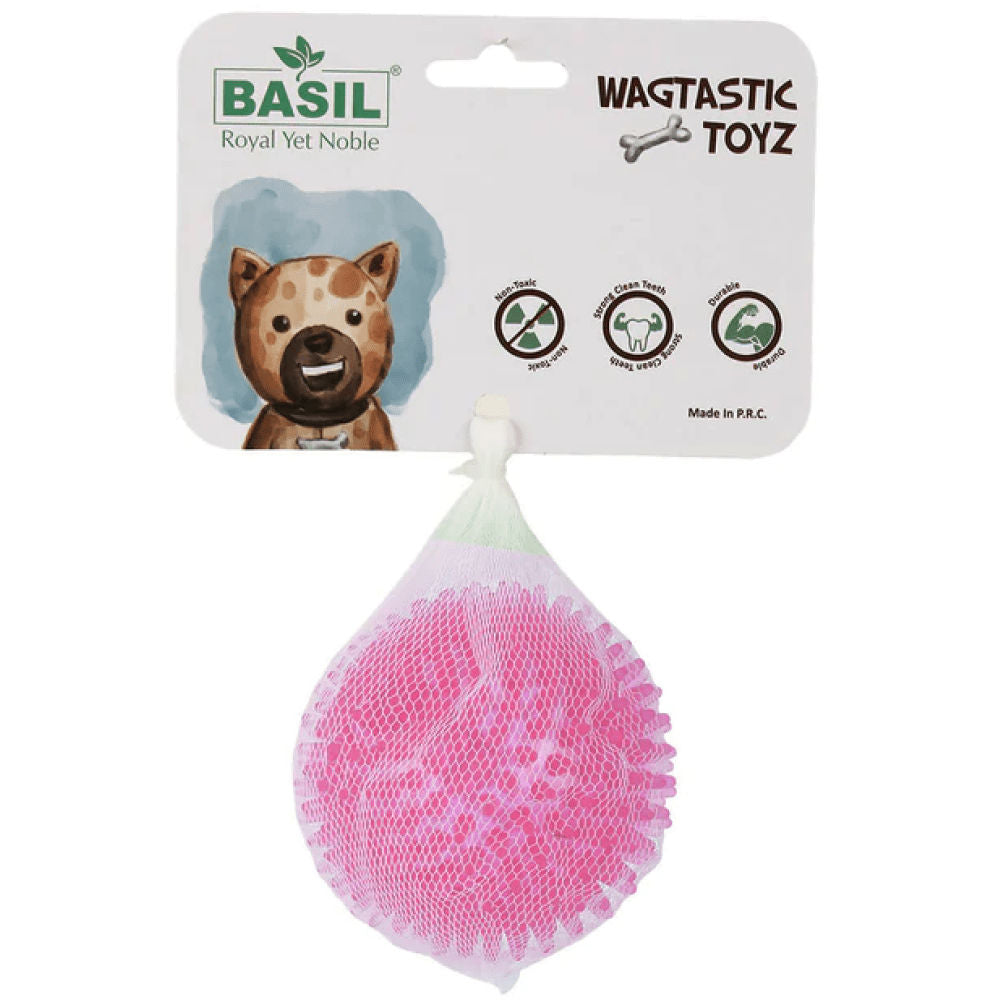 Basil Squeaky Rubber Ball Toy For Dogs Pink