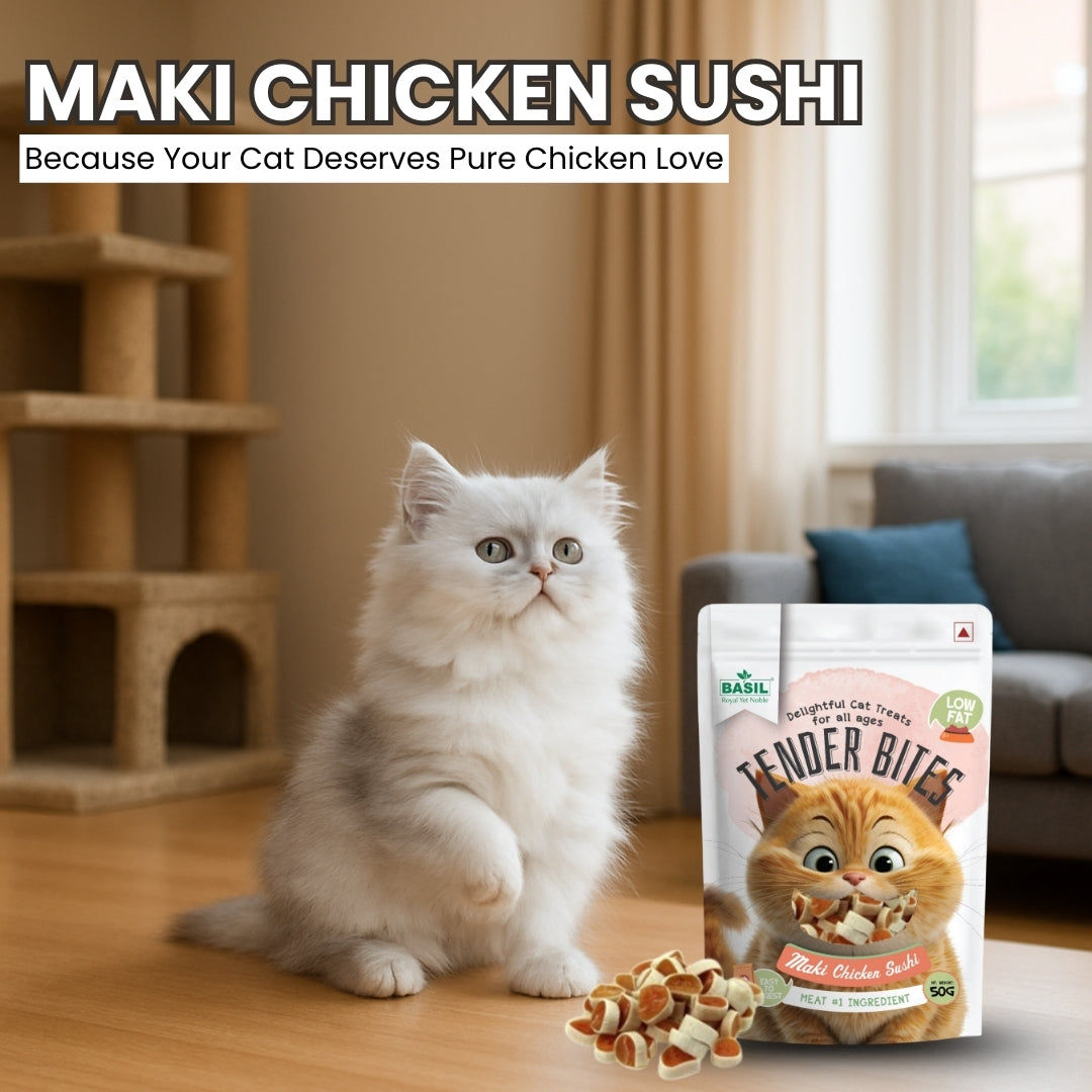 Basil Tender Bites Maki Sushi Cat Treats — in use