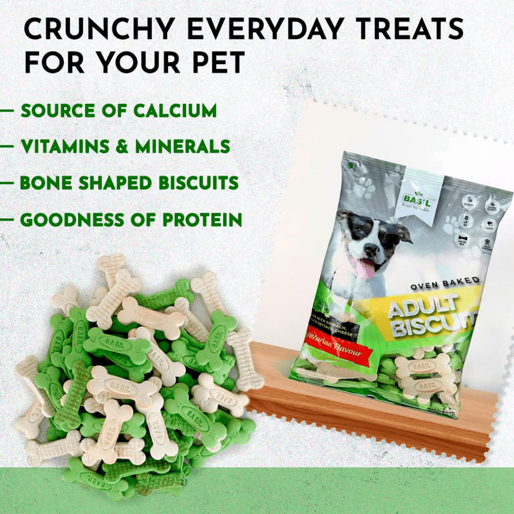 Basil Veg Bone Shaped Adult Dog Biscuits — back view