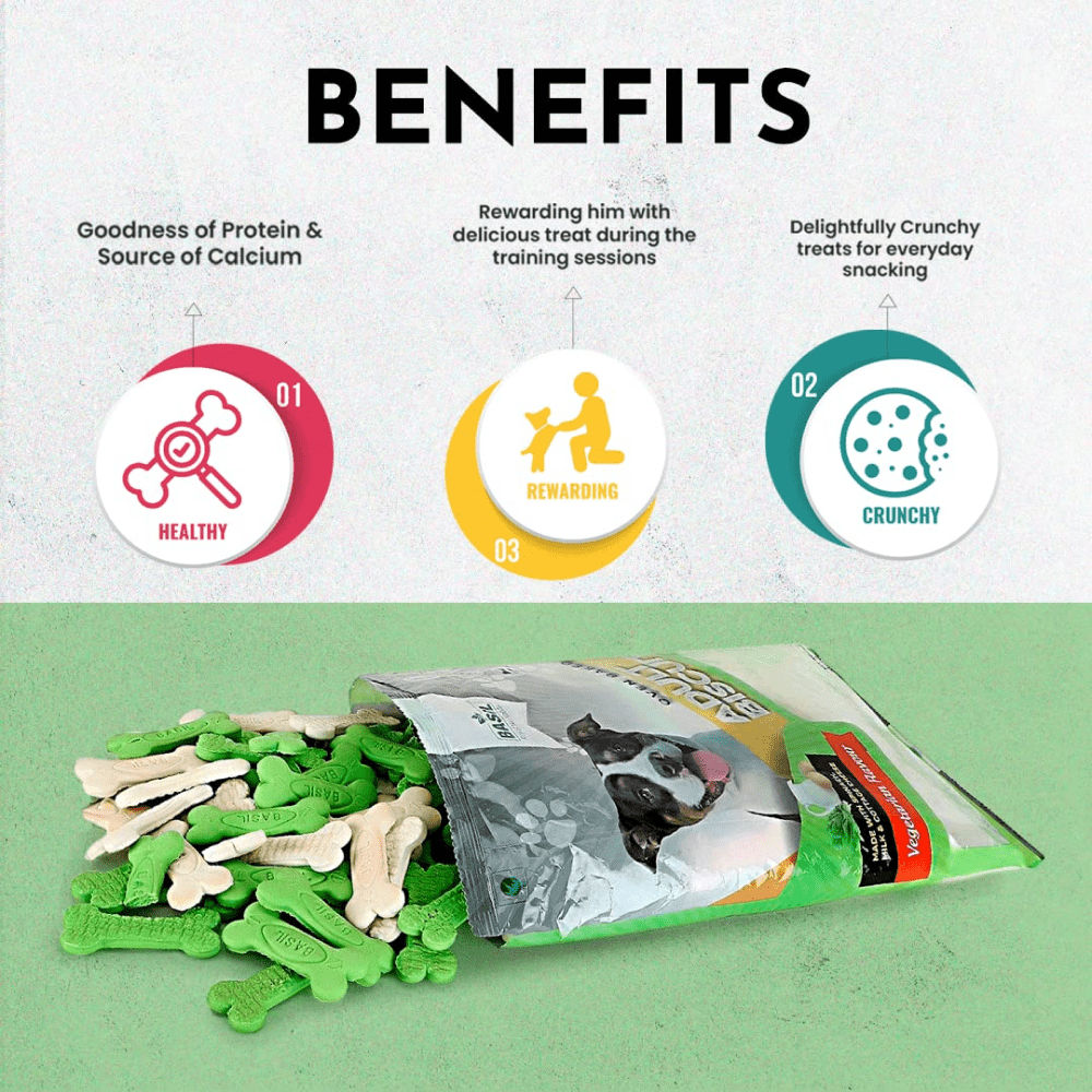 Basil Veg Bone Shaped Adult Dog Biscuits — in use
