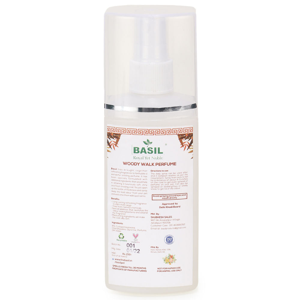 Basil Woody Walk Fresh Perfume Spray for Dogs and Cats — in use