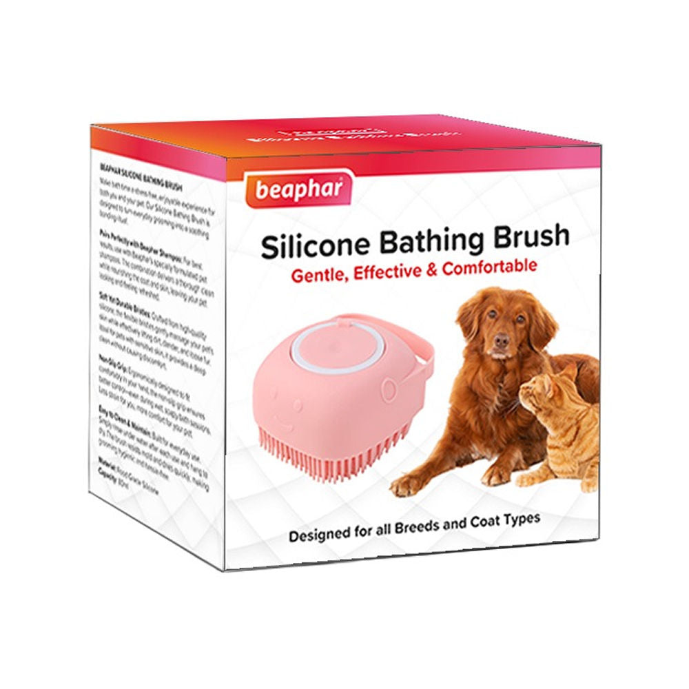 Beaphar Shampoo Bath Silicone Brush For Dogs And Cats Pink