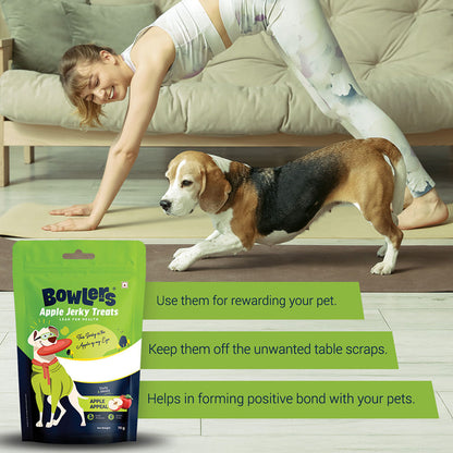 Bowlers Apple Jerky Dog Treats — in use