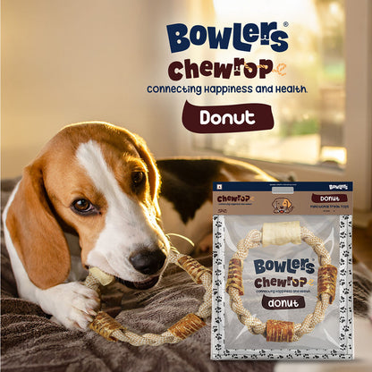 Bowlers Chewrope Donut Functional Dog Treat Toy — in use