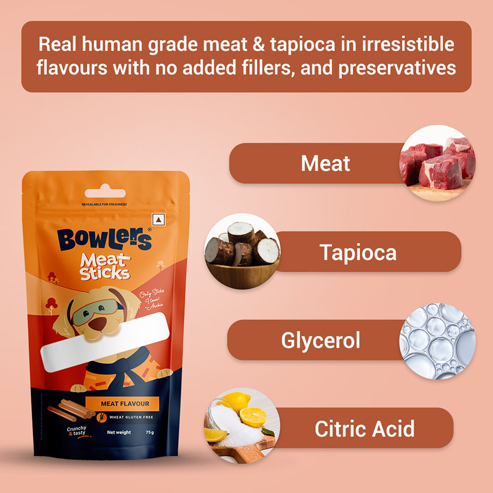 Bowlers Meat Sticks Dog Treats — side view