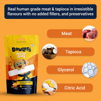 Bowlers Peanut Butter Flavour Meat Bars Dog Treats — side view