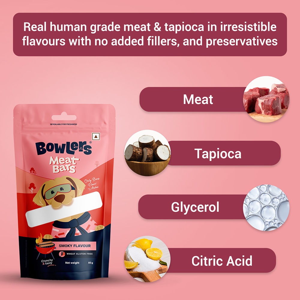 Bowlers Smoked Flavour Meat Bars Dog Treats — side view