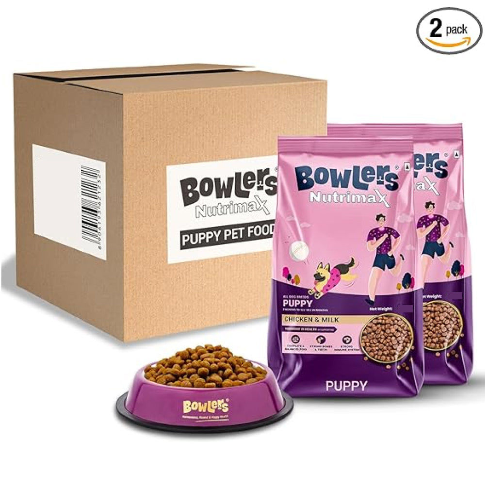 bowlers-chicken-and-milk-nutrimax-puppy-dog-dry-food 2x3kg + 700ml Bowl Free
