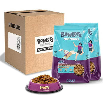 bowlers-nutrimax-chicken-and-vegetables-adult-dog-dry-food 2x1.2kg + 400ml Bowl Free