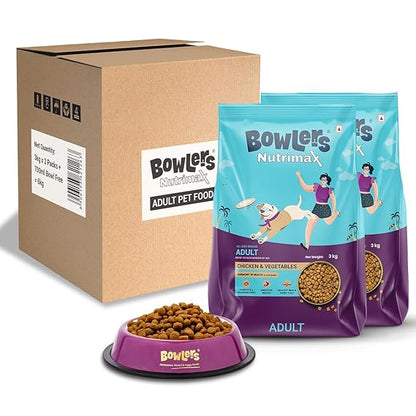 bowlers-nutrimax-chicken-and-vegetables-adult-dog-dry-food 2x3kg + 700ml Bowl Free