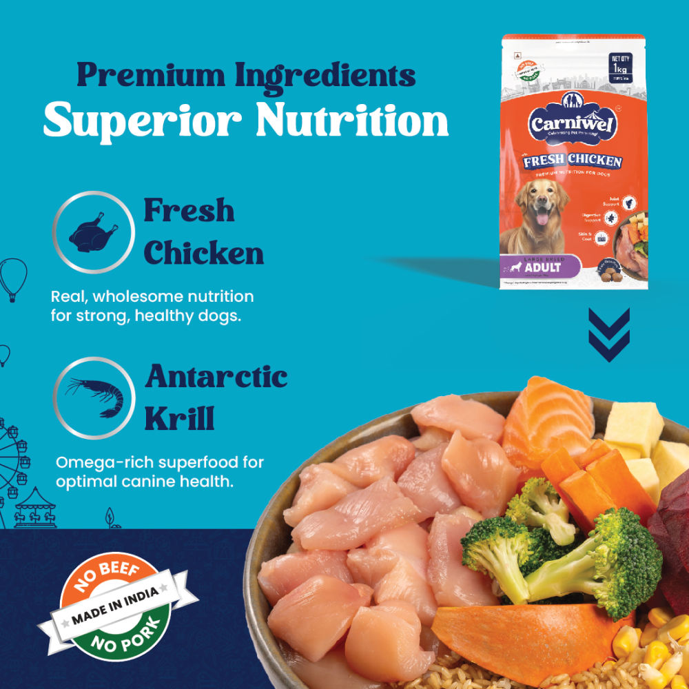 Carniwel Fresh Chicken Kibble Large Breed Adult Dog Dry Food — detail shot