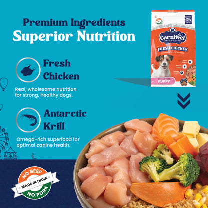 Carniwel Fresh Chicken Kibble Small Breed Puppy Dog Dry Food — side view