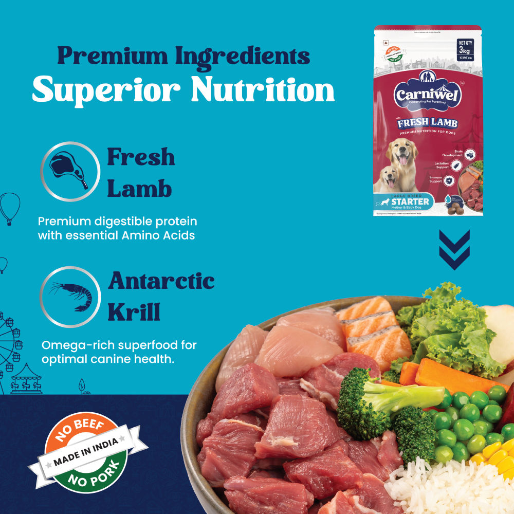 Carniwel Fresh Lamb Starter for Large Breed Mother and Baby Dog Dry Food — detail shot