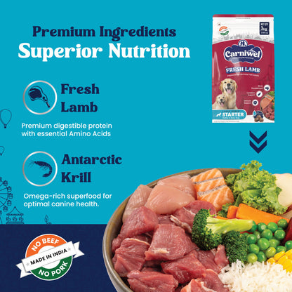 Carniwel Fresh Lamb Starter for Large Breed Mother and Baby Dog Dry Food — detail shot