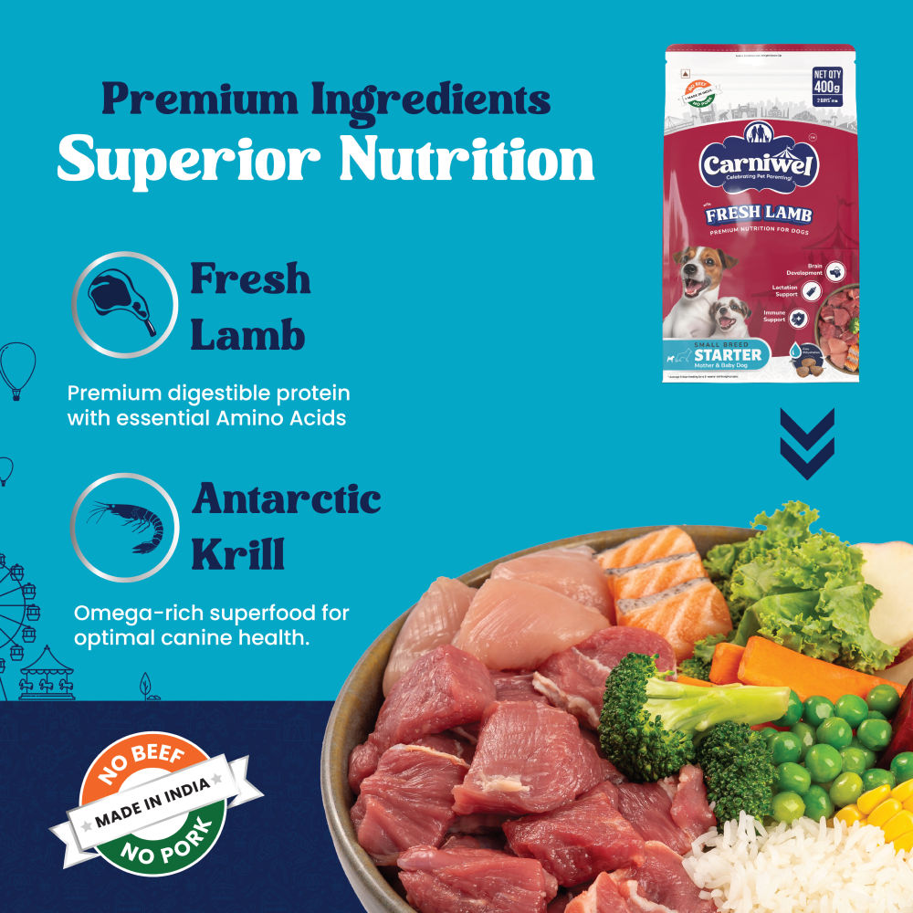 Carniwel Fresh Lamb Starter For Small Breed Mother & Baby Dog Dry Food — in use