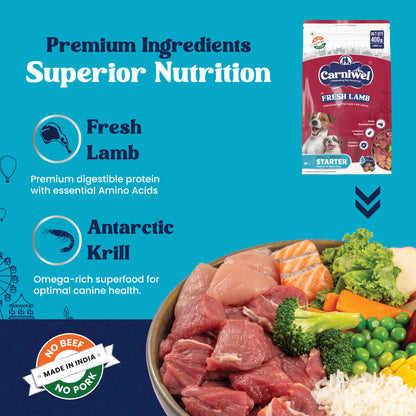 Carniwel Fresh Lamb Starter For Small Breed Mother & Baby Dog Dry Food — in use