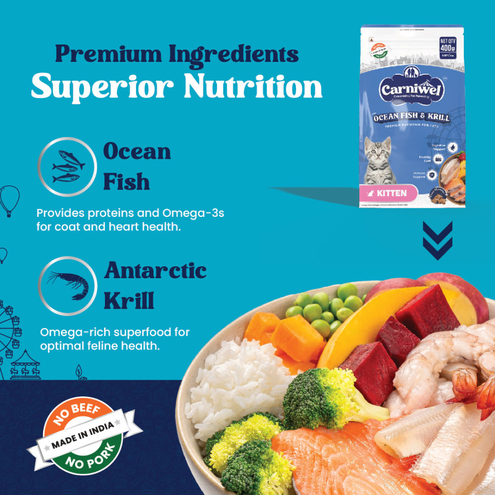 Carniwel Ocean Fish and Krill For Kitten Cat Dry Food — in use