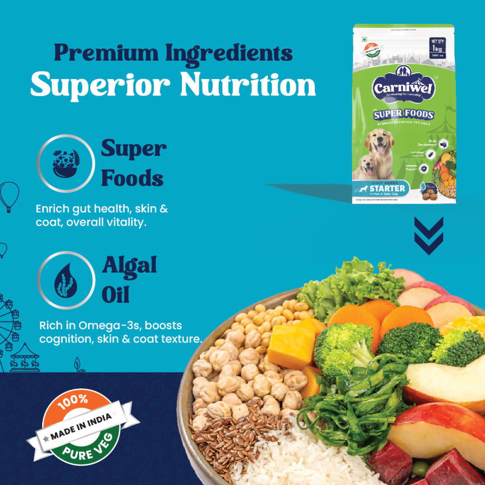 Carniwel Superfoods Veg Kibble Starter For Large Breed Mother & Baby Dog Dry Food — side view