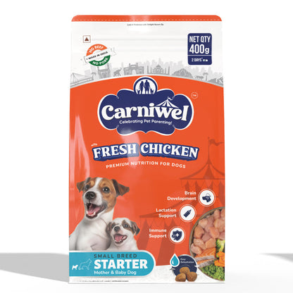 carniwel-fresh-chicken-kibble-starter-for-small-breed-mother-baby-dog-dry-food 400g