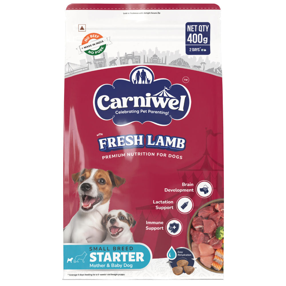 carniwel-fresh-lamb-starter-for-small-breed-mother-baby-dog-dry-food 400g