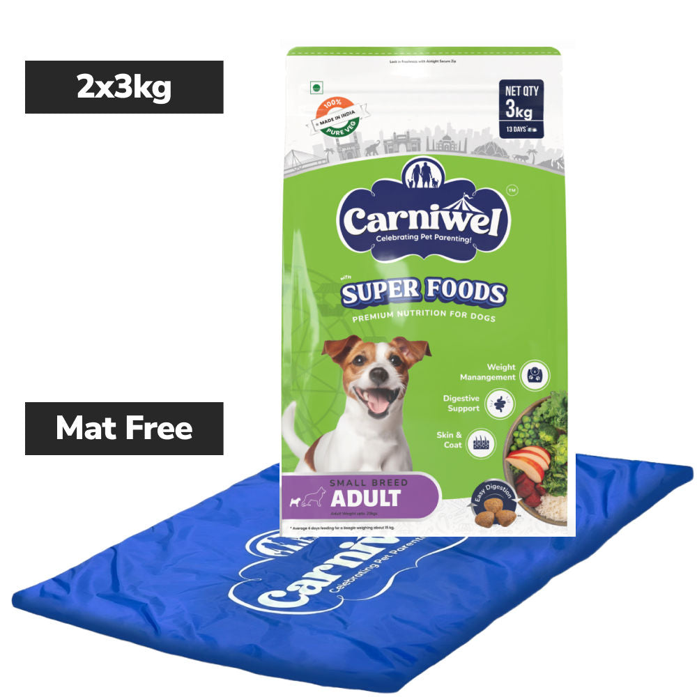 carniwel-superfoods-veg-kibble-small-breed-adult-dog-dry-food 2x3kg+Cooling Mat Free