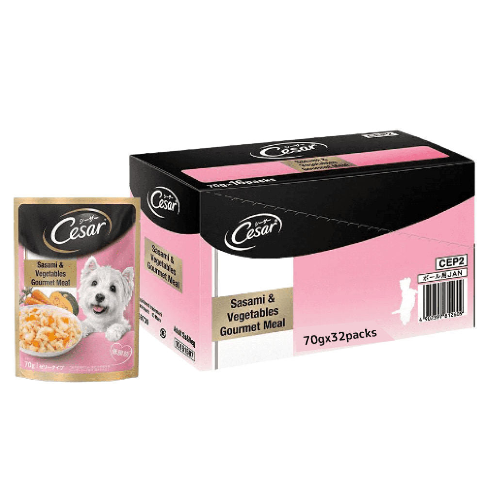 Cesar Sasami & Vegetables Premium Adult Dog Wet Food — in use