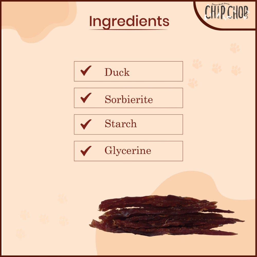 Chip Chops Roast Duck Strips Dog Treats — in use