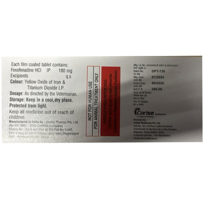 Corise Fexorise 180mg Tablet (Fexofenadine) for Dogs — side view